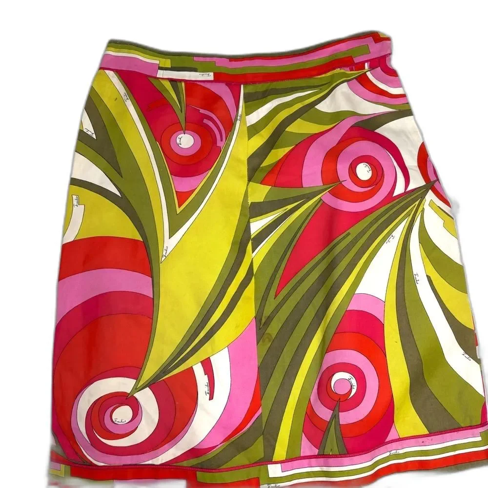 Emilio Pucci Vintage 60’s Saks Fifth Avenue Vibrant Abstract Pencil Skirt 8 RARE